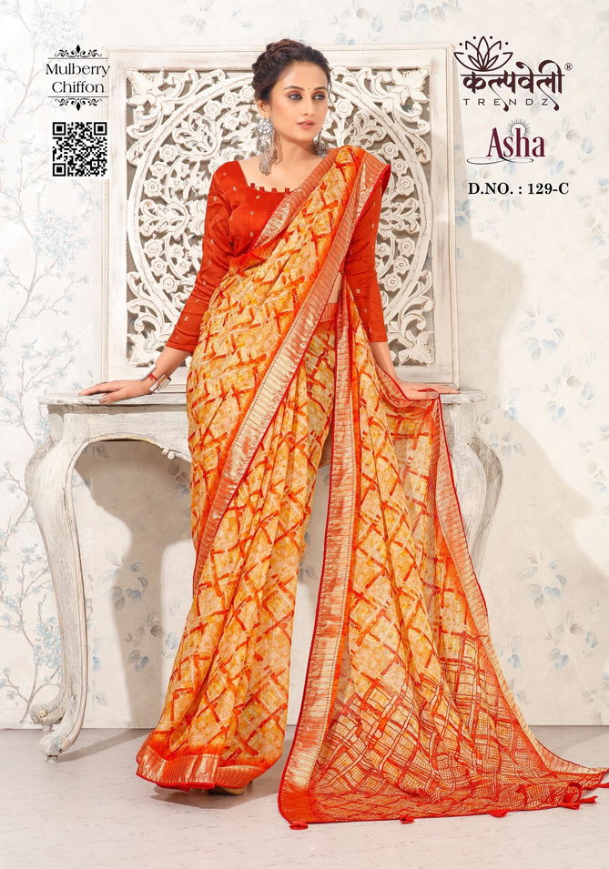 Asha 129 By Kalpatru Mulberry Chiffon Printed Sarees Wholesale Shop In Surat